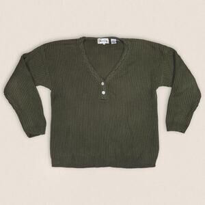 Vintage Olive Green Grandpa V Neck Sweater by Copper Key | Size Large